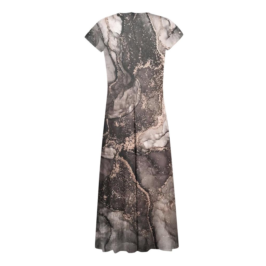 Женское длинное повседневное платье. Летнее платье с короткими рукавами и v-образным вырезом на талии с принтом.