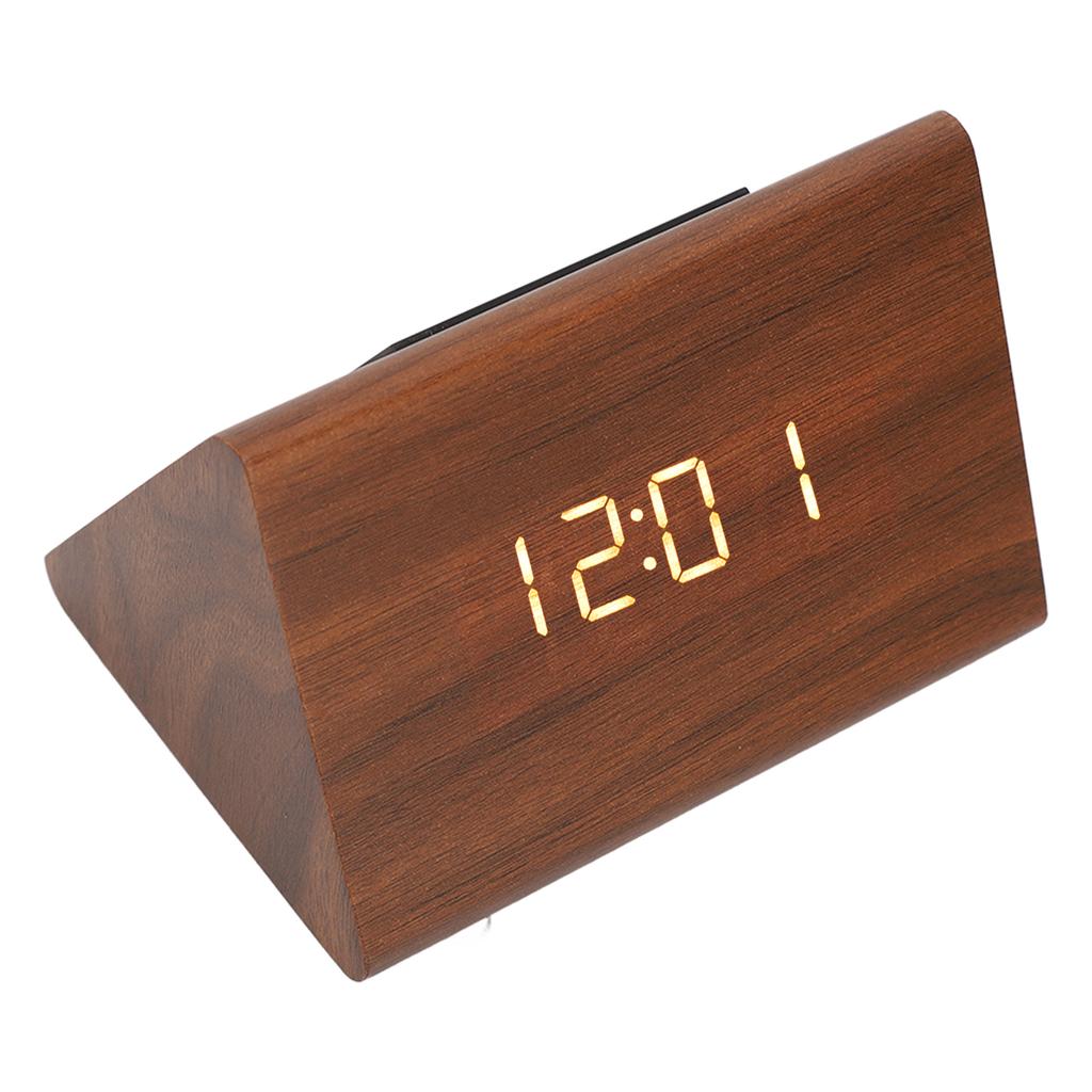 Wood Digital Alarm Clock Triangle Modern Simple Design Portable Wooden LED Clock for Home Office Travel
