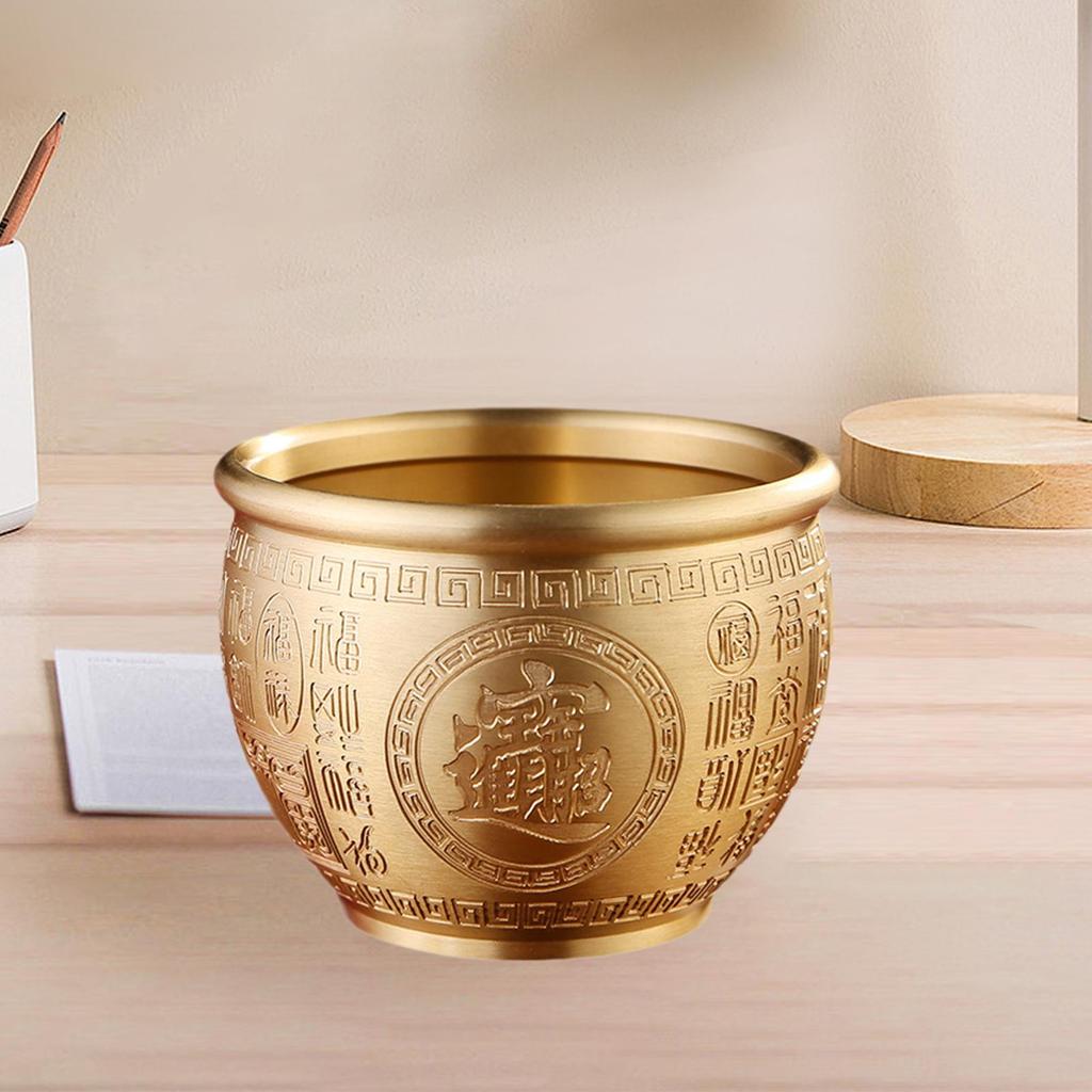 Chinese Treasure Bowl Cornucopia Bowl Brass Ornament Collectible Gift Feng Shui Decor Money Drawing Bowl for Living Room Desk