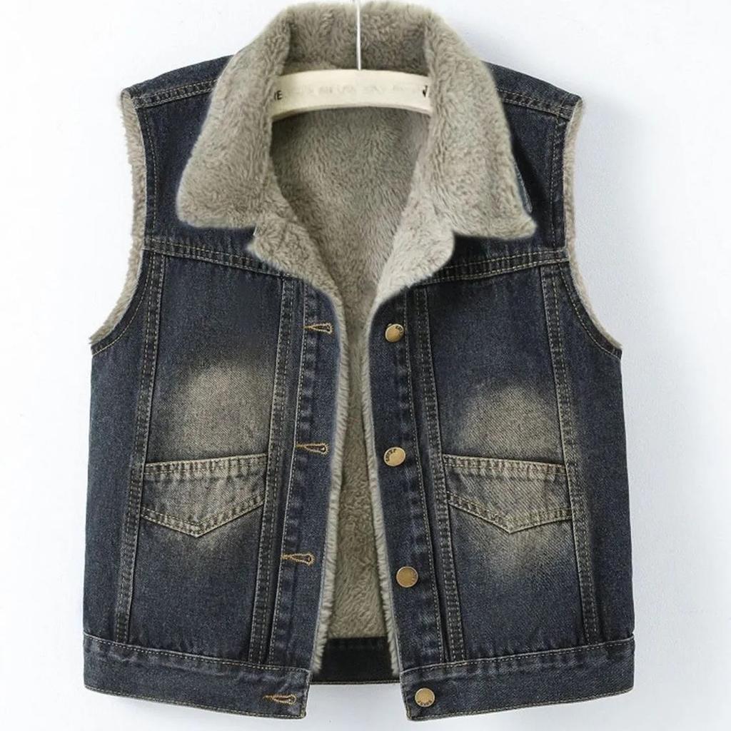 Retro Denim Vest Short Spring and Autumn Loose Sleeveless Waistcoat Vest Jacket