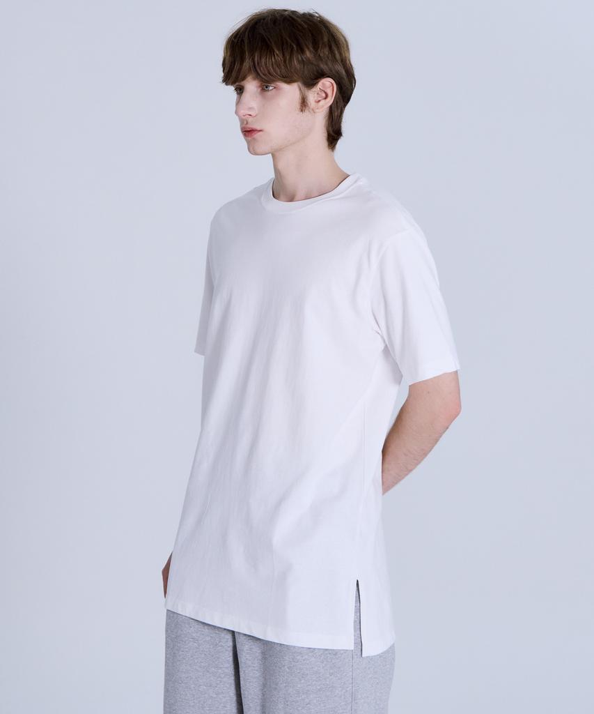 BASIC HOUSE Uni Layered Round Neck Short Sleeve Tee Long Length (+7Cm) White Lats0106