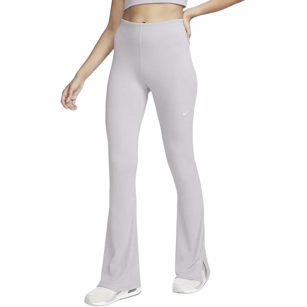 Nike Холодные трикотажные расклешенные повседневные брюки с высокой талией и разрезом, женские брюки серого, фиолетового цвета FQ2114-019