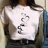 Funny Heart Coffee Print Round Neck Short Sleeve Shirt Personalized Creative Coffee Casual Women's T-Shirt Clothing