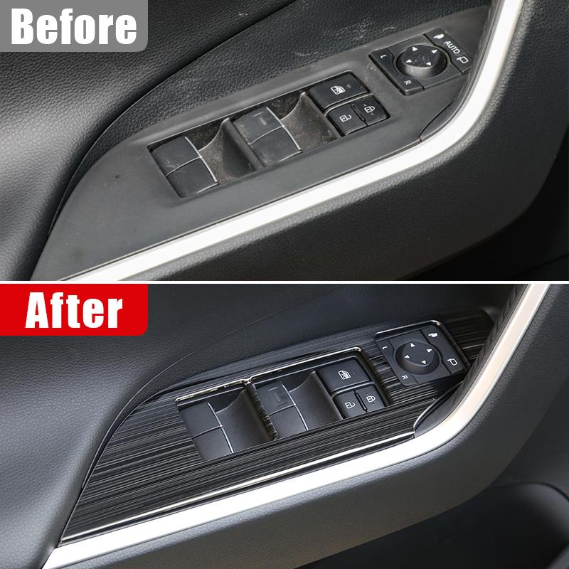 Stainless Car Door Armrest Panel Window Switch Lift Buttons Covers Trim Stickers For Toyota RAV4 XA50 2019-2021 2022 2023 2024