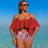 Split Swimsuit Off Shoulder Split High Waist Beach Wear With Ruffled Edge Bikini Shorts For Women 2 Piece Bikini Sets