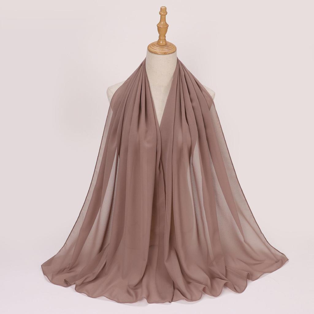 Этнический шифоновый хиджаб-шарф с жемчугом - Однотонный, Длинный стиль для Ближнего Востока и Африки