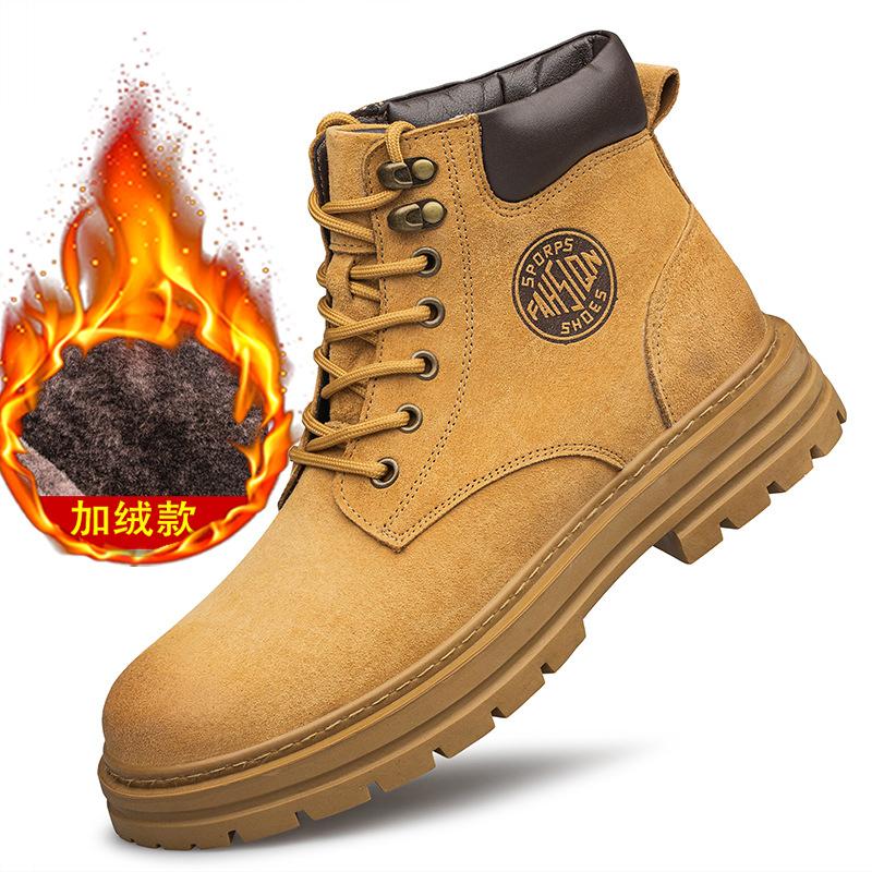 Зимние мужские ботинки Мартин большого размера на толстой подошве из кожи первого слоя, ботинки цвета ревеня, высокие, уличные, рабочие ботинки, мужские короткие ботинки из бархата