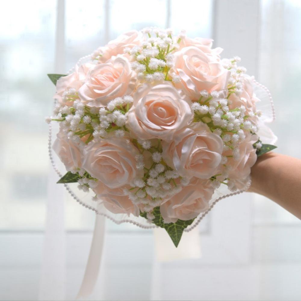 Свадебный букет из жемчужного кружева и сетки с шелковой лентой, букет из искусственных цветов, декор для свадьбы