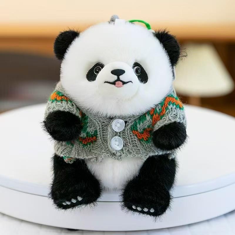 Panda Wear Sweater Plush Toy Cartoon Stuffed Animal Keychain Decoration Bag