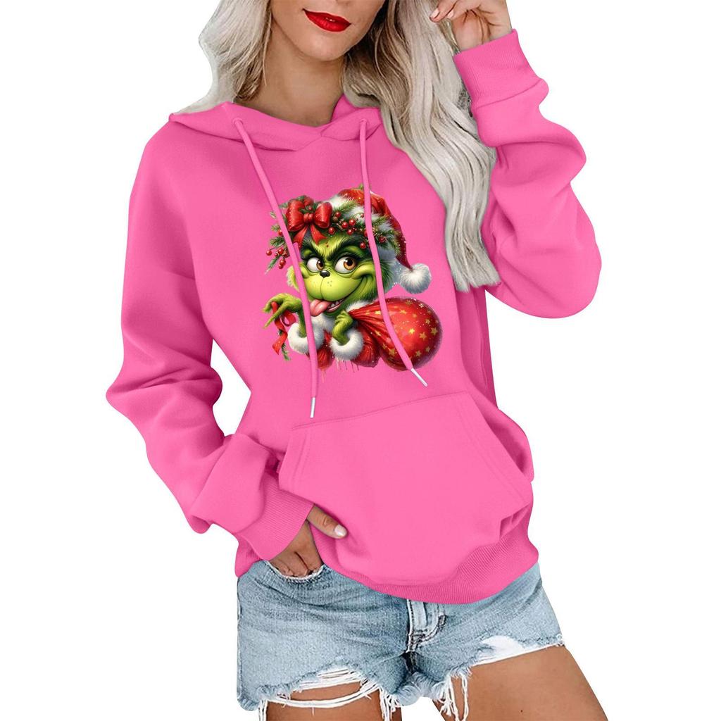 Women's Casual Comfortable Neck Hooded Long Sleeve Christmas Print Warm Sweatshirt