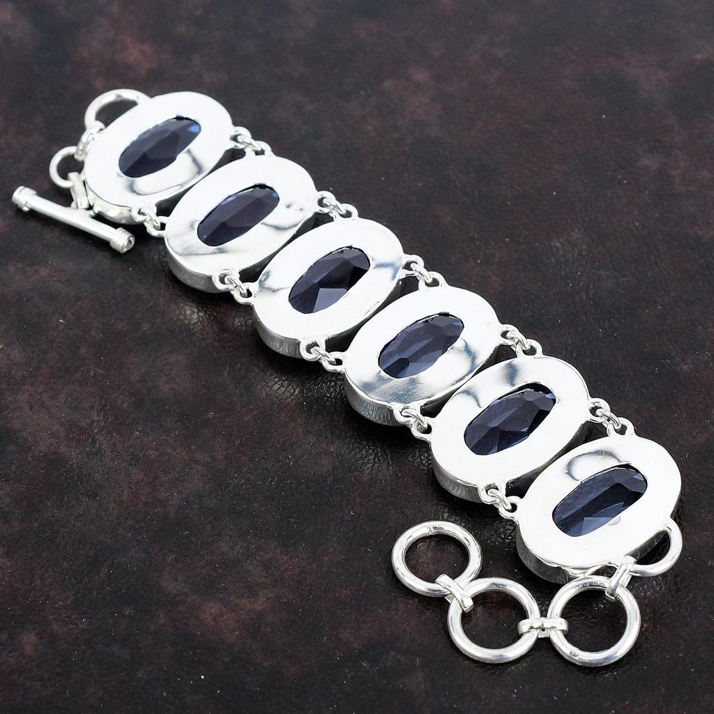 Граненый браслет из танзанитового кварца, браслет из натуральных драгоценных камней, браслет из стерлингового серебра 925 пробы, браслет с регулируемой цепочкой, украшения ручной работы для подарка