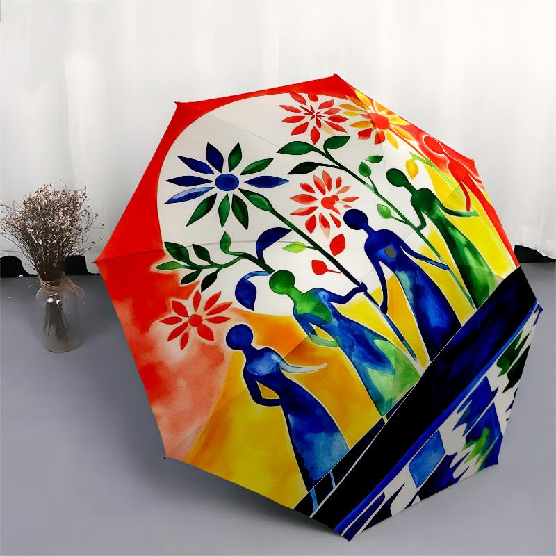 1 шт. Женский автоматический складной зонт Harmony, Прочная железная конструкция с 8 ребрами, Подходит для путешествий, Ежедневного использования, Подарок на день рождения, Декор 05