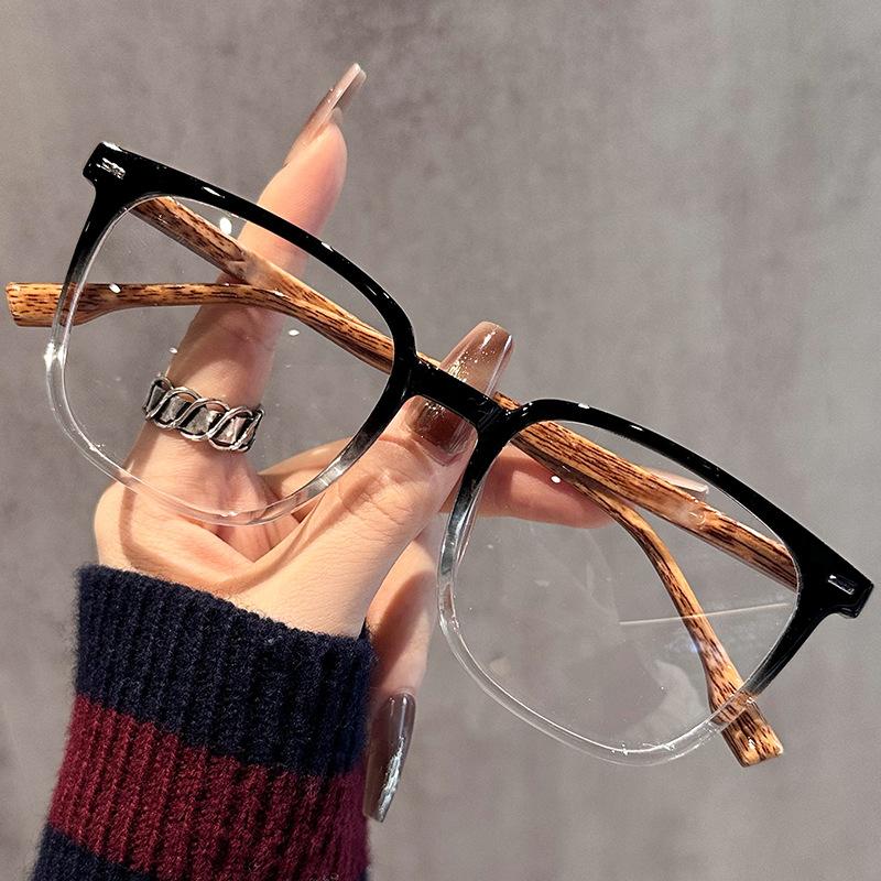 Деревянная текстура Большая оправа Тонкие простые очки Защита от синего света Можно подобрать с диоптриями Плоские очки Студенческие Ретро