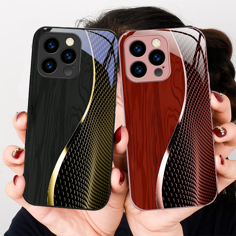 Сетка под дерево черная Для iPhone 16 E 15 14 13 Plus 12 mini 11 Pro Max XR Xs X 7 8 Plus 6 6S 22 16E Закаленное стекло Чехол для телефона