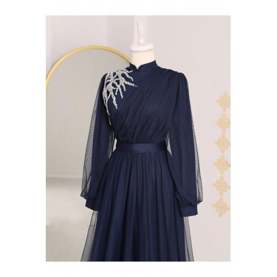 Женское вечернее платье из тюля в стиле хиджаб с драпировкой и поясом