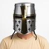 Medieval Crusader Knight Helmet Great Helm with Brass Cross Templar Armor Replica for Cosplay, LARP, Gifting