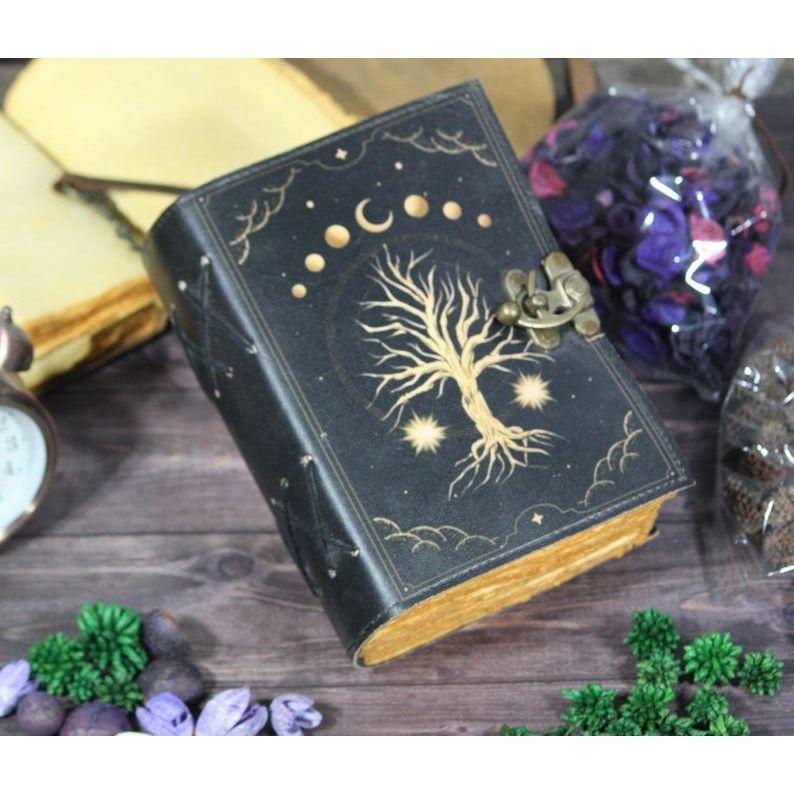 Tree of Life Leather Grimoire Journal: Blank Book of Shadows