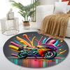 Colorful Motorcycle with Splash Design Print round rug, living room, bedroom, playroom carpet, non slip floor mat, gift