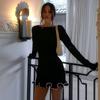 Patchwork Ruffled Backless Mini Dress Lace Up Black One Piece Dress For Fall Elegant Women Night Out Birthday Party Outfits