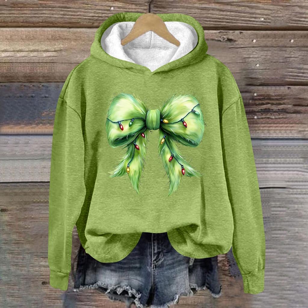 Women's Fashion Casual Long Sleeve Christmas Printed Round Neck Hooded Sweatshirt Top