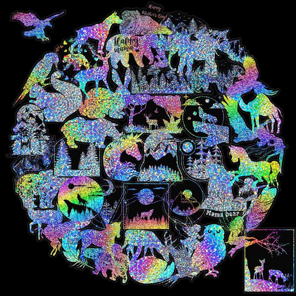 100 Transparent Laser Stickers Dream Forest Stickers Pack Two-color Laser Gold