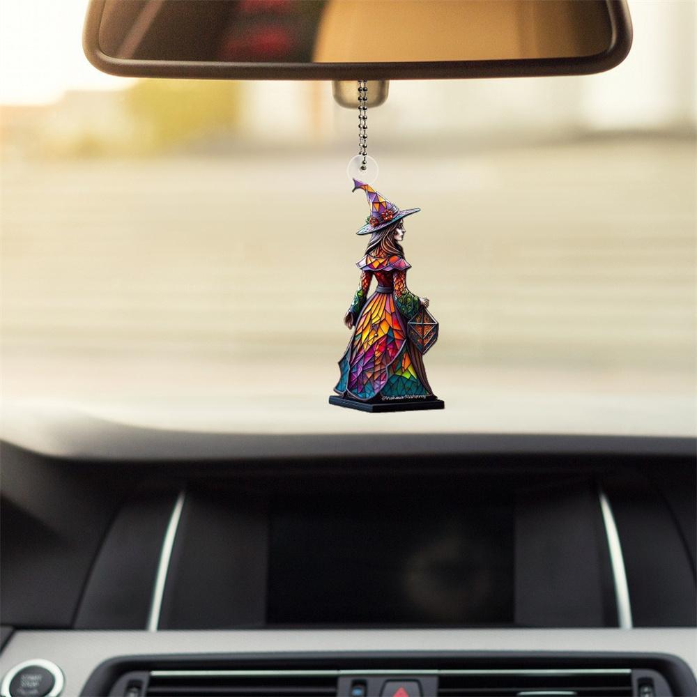 1Pc Halloween Witch Pendant For Car Decor Hangable Acrylic Pendant Car Decorative Witch Charm For Rearview Mirror Door Window Wholesale