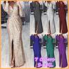 New Women's Long Dress Sexy Evening Dress Deep V-neck Glitter Dress