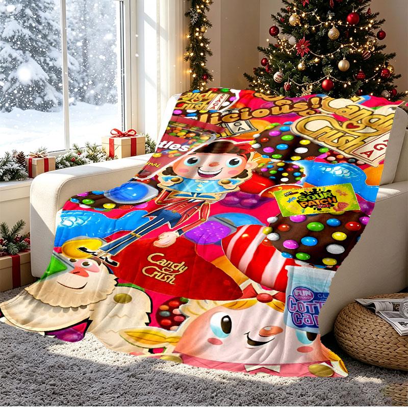 Candy Crush Saga Pattern Blanket for Home Decoration, Bed, Sofa, Car Travel, Camping, Suitable for All Seasons, Birthday Christmas Gift