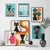 Funny Cats Mid Century Posters And Prints Canvas Painting Black Cat Wall Pictures For Living Room Cat Lover Gift Home Decoration No Frame
