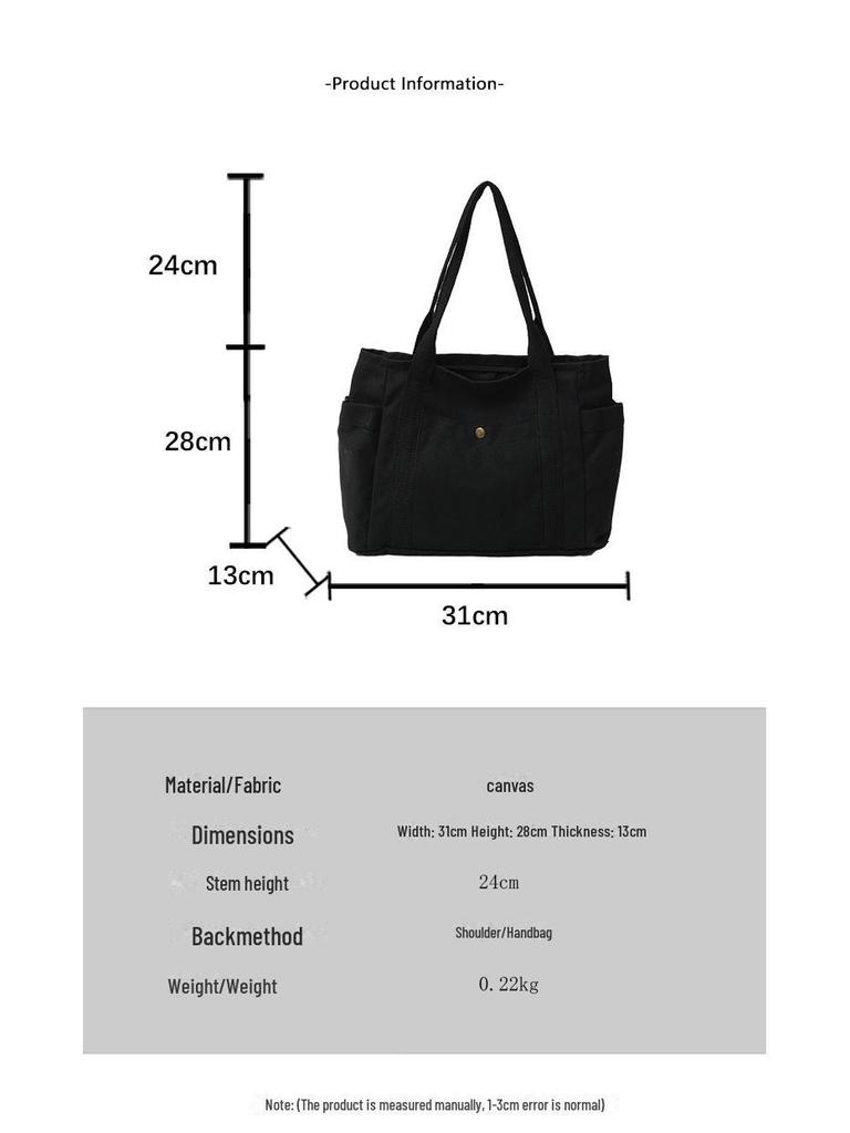 Женская холщовая сумка-тоут: Универсальная вместительная сумка с множеством карманов для студентов и пассажиров