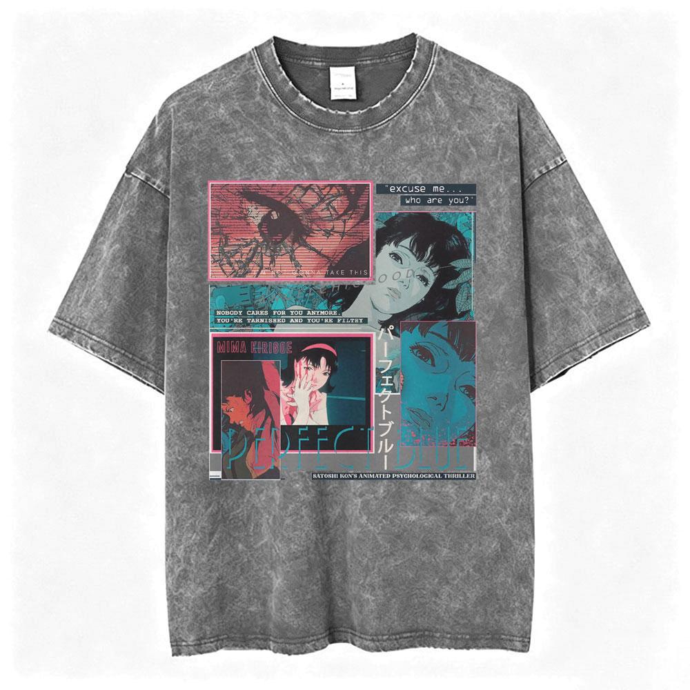 Anime Perfect Blue Mima Kirigoe Vintage Washed TShirt Men Women Clothing Fashion Aesthetic Short Sleeve Oversized T Shirts Tops
