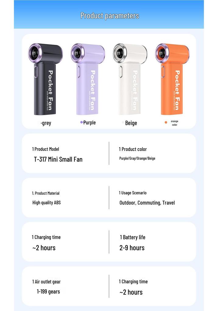 T317 Portable Handheld Fan: Strong Wind, Long Battery, Compact Design