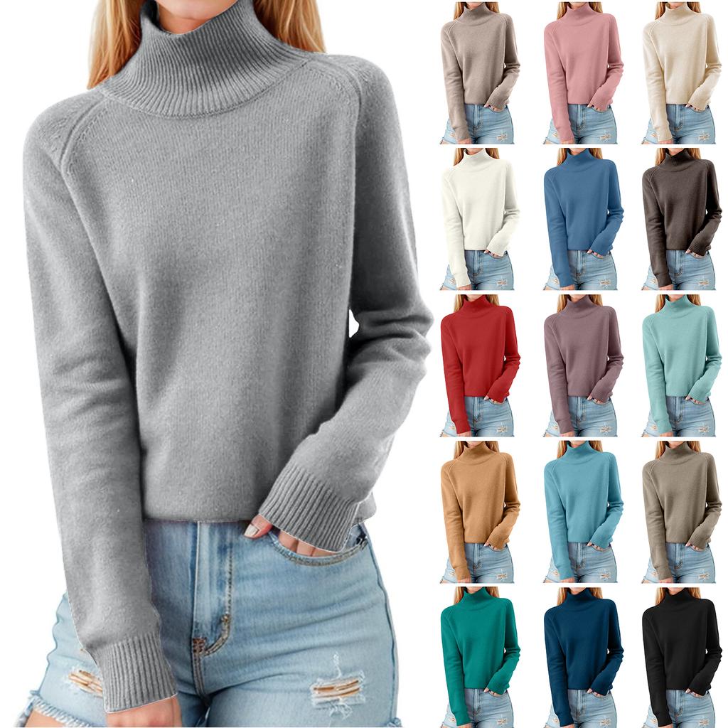 Women's Fashionable Long-sleeved Solid-color Pullover Base Knitted Sweater Top