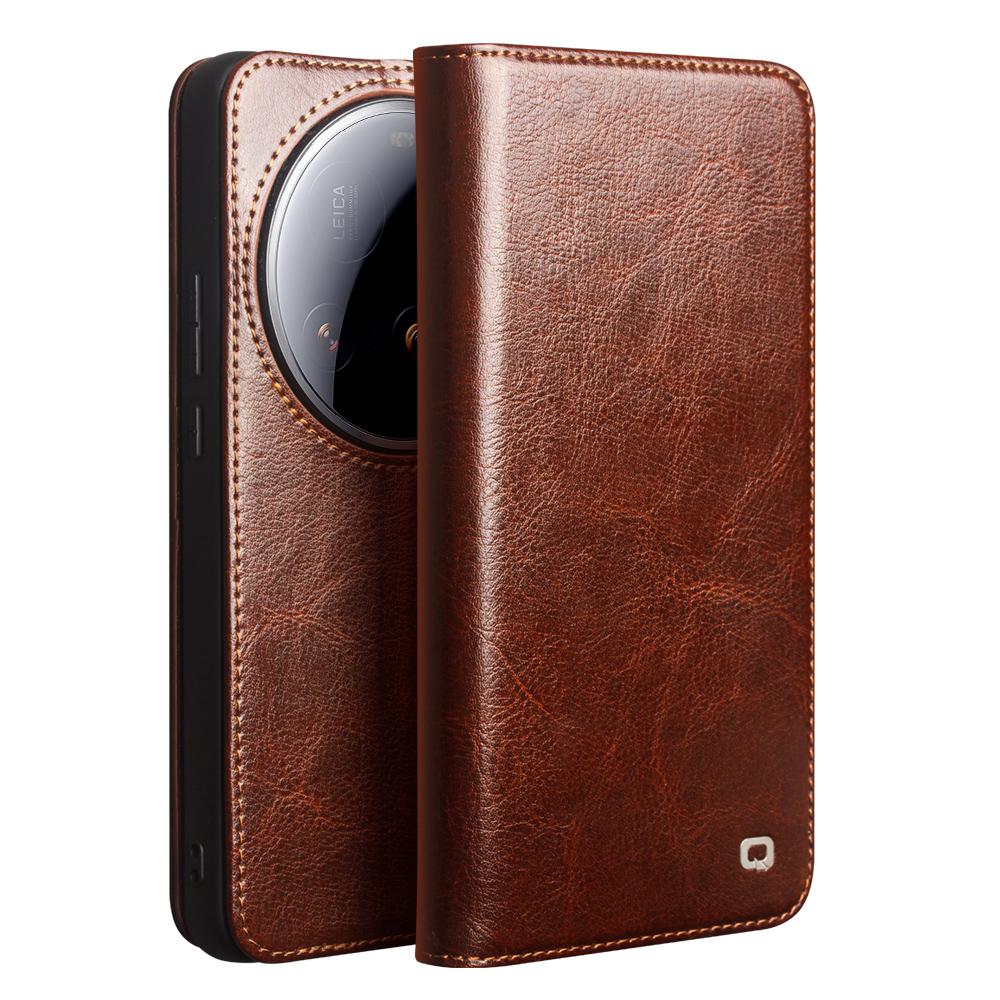 QIALINO Чехол-кошелек-подставка из натуральной коровьей кожи для Xiaomi 15 Ultra