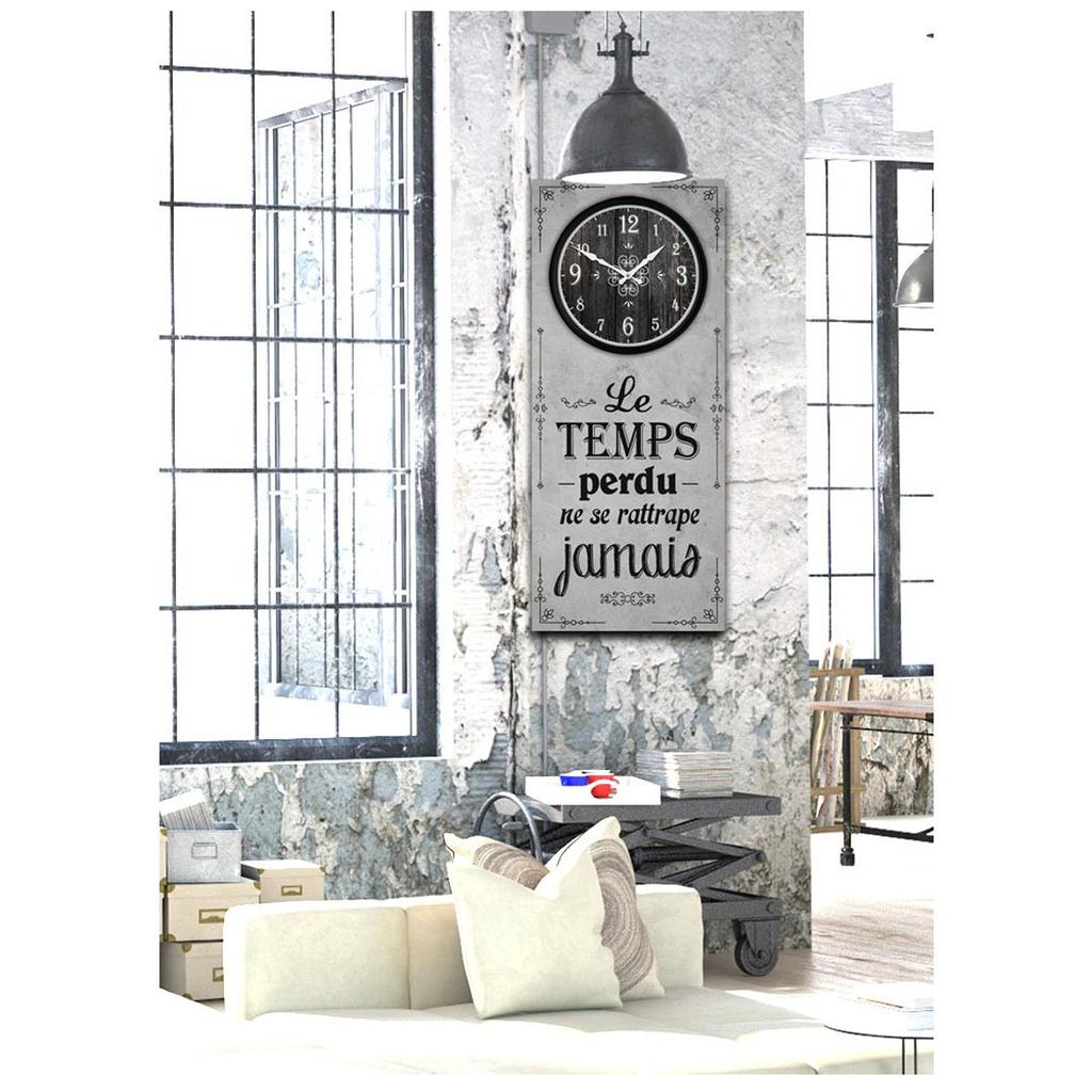 Les Trésors De Lily [Q9061] - Часы настенные деревянные "Сообщения" серые (Потерянное время не компенсируется) - 70x30 см