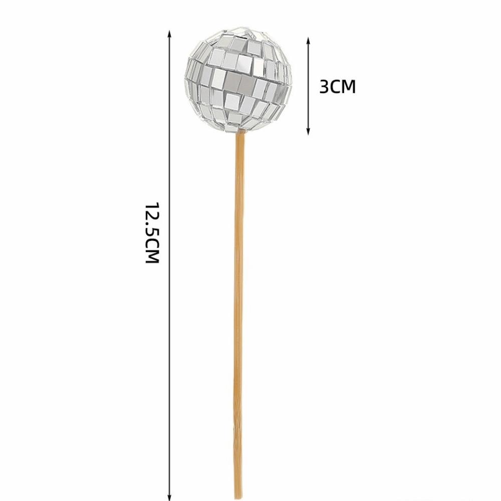 Retro Disco Ball Cake Toppers 70s 80s Style With Wooden Stick Cake Decoration Baking 3cm Cake Card Insert Wedding Decor Supplies