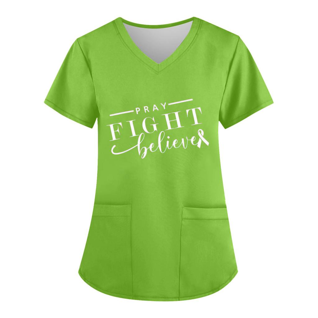 Женский топ с V-образным вырезом, короткими рукавами, карманом и боковым разрезом