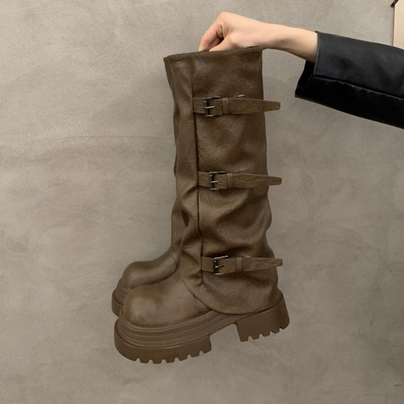 Винтажные женские высокие ботинки на толстой платформе в стиле рыцаря, модные ботильоны с ремешком и пряжкой, женские зимние боты
