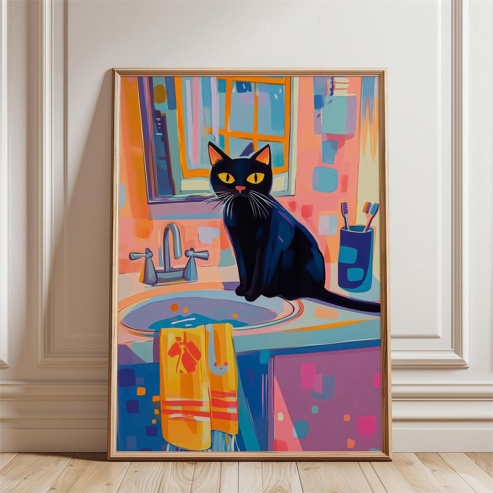 Zebra in Pink Bath Art Print Bathroom Wall Art Poster Funny Cats Bathroom Print Canvas Painting Tiger in Bath Art Toilet Print