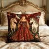 Medieval Princess & Unicorn Throw Pillow Cover, Vintage Floral Gothic Fairy Tale Decorative Cushion For Living Room Bedroom