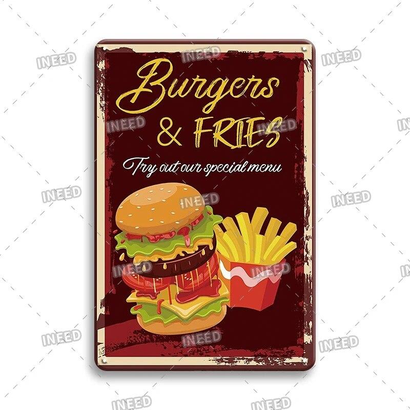 Mfoever Burger Sign Best In Town Beef BBQ Vintage Decor Hotdogs Kitchen Decorations Wall Plaque Retro Decor Vintage Food Sign