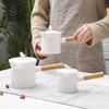 Ceramic Pot for Milk Tea and Coffee White Porcelain Teapots with Wood Handle and Lid