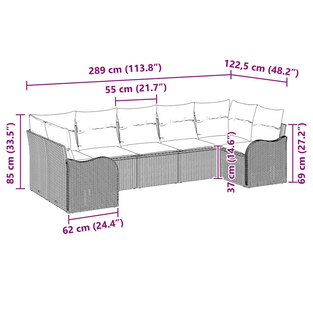 Garden Sofa Set Light Grey Poly Rattan