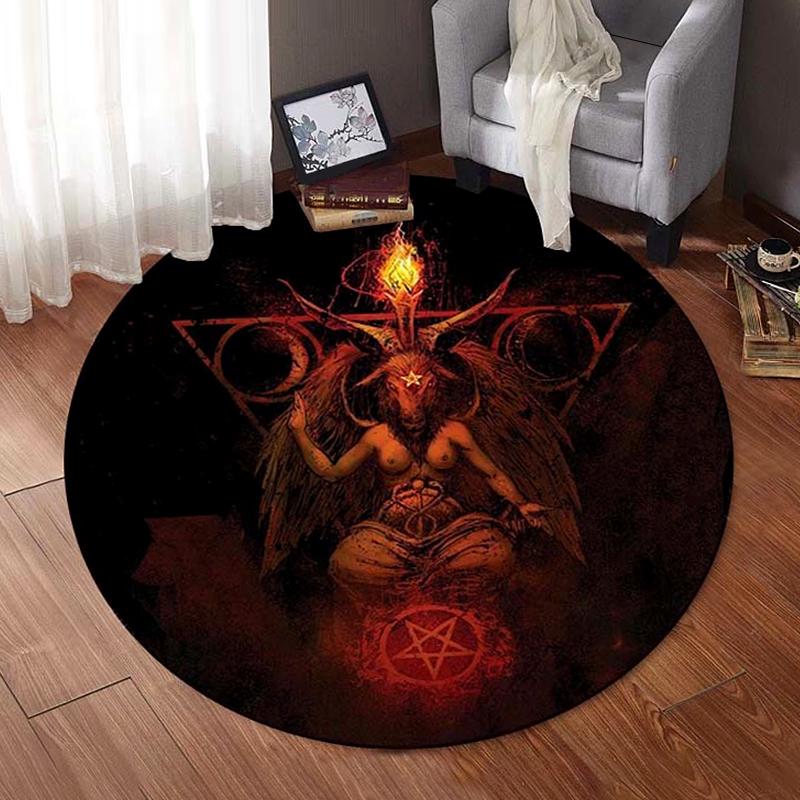 Круглый ковер с изображением кота, сатанинская кошка, коза, пронзенный трон, спальня, атеист, бытовой коврик для ванной, черный ковер, украшение для гостиной, дома