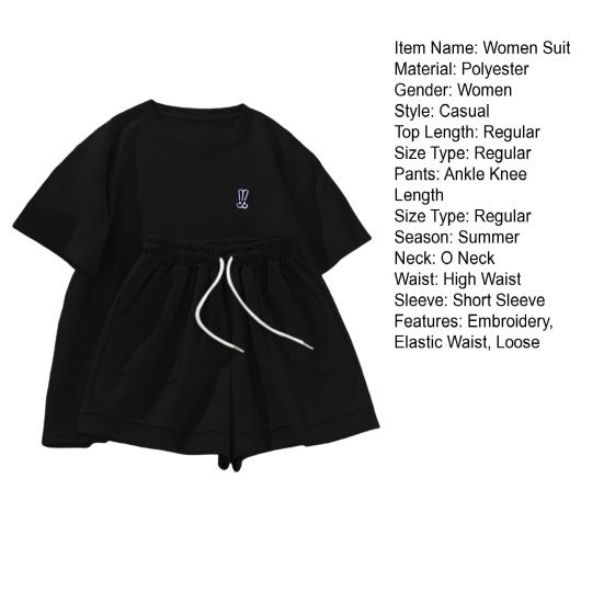 2 шт./компл., женская футболка, шорты, костюм с круглым вырезом, однотонный, с короткими рукавами, топ на шнурке, эластичная талия