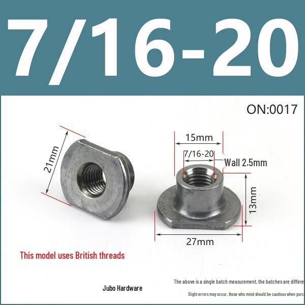 Thickened Welded T-Nut, Cold Heading Iron Plate, Round Imperial Fine Thread, Natural Color, Sizes M6/M8/M10.