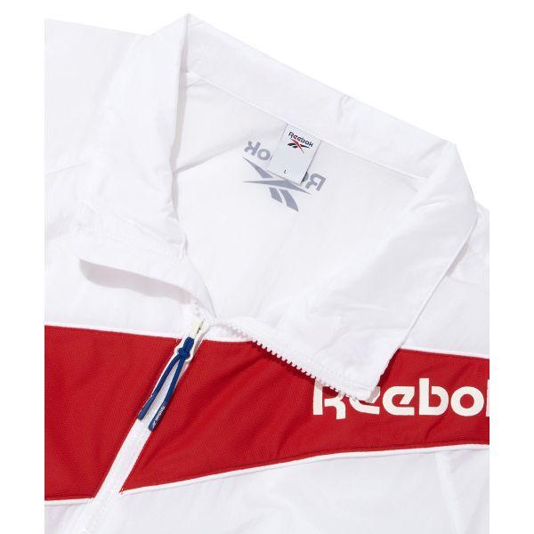 Reebok Ветровка унисекс с воротником-стойкой, цветными блоками и короткими рукавами, белая REJU4EA51WT