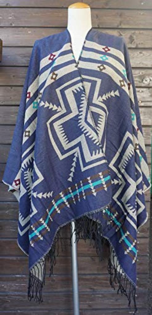 Large Check Pattern Large Shawl for Large Shawl for Fur Lap 2way [ROPUX] Shawl, Poncho, Muffler, Ortega, (navy/white), Winter, Women, Thick, Nepalese,
