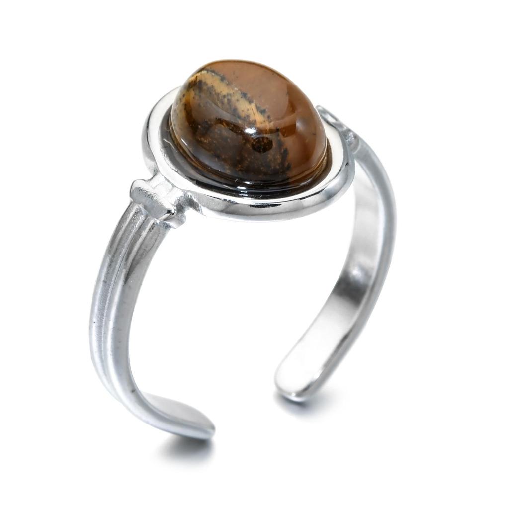 Кольцо с полудрагоценным овальным камнем - модное кольцо из титановой стали, не выцветающее, для женщин