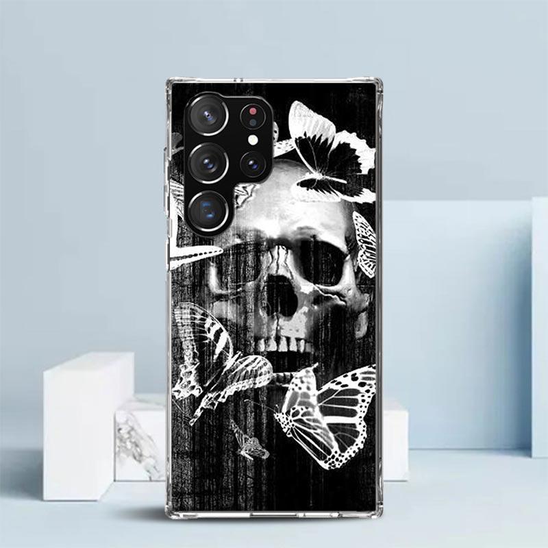 Retro Skull Butterfly Phone Case For Samsung Galaxy S24 S25 Edge S26 Ultra S22 S23 Plus S21 + S20 FE Soft TPU Back Cover Galaxy